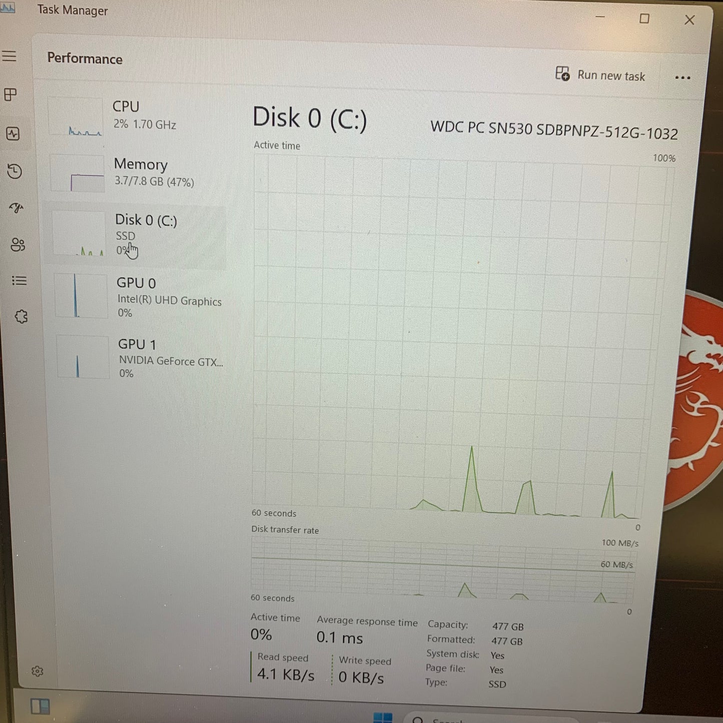 MSI Thin GF65 15.6" i7-10750H 2.5GHz 8GB RAM 512GB SSD GeForce GTX 1660 Ti