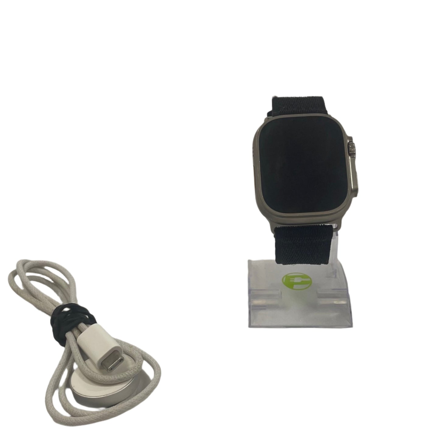 Unlocked Apple Watch Ultra 49MM Natural Titanium Black and Orange Velcro Loop