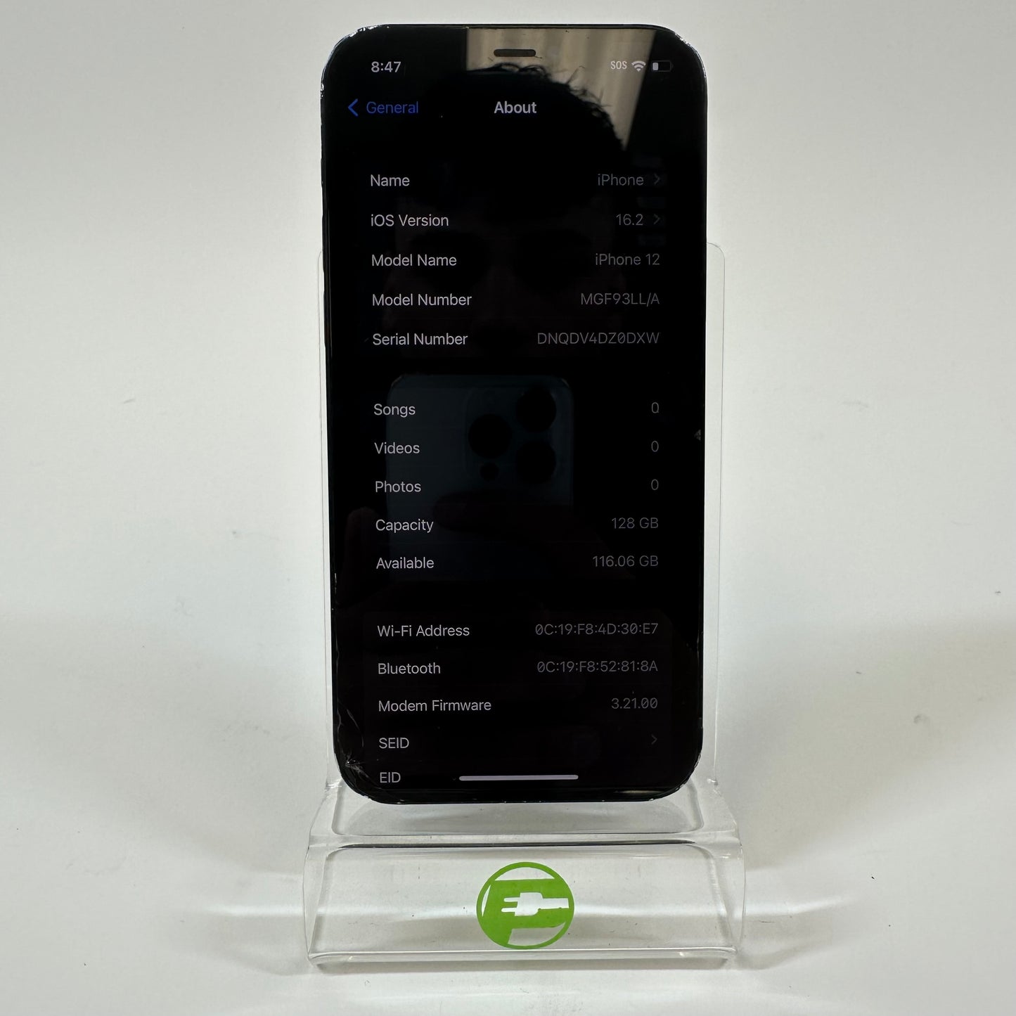 Broken Unlocked Apple iPhone 12 128GB MGF93LL/A Cracked Back/ Cracked Screen