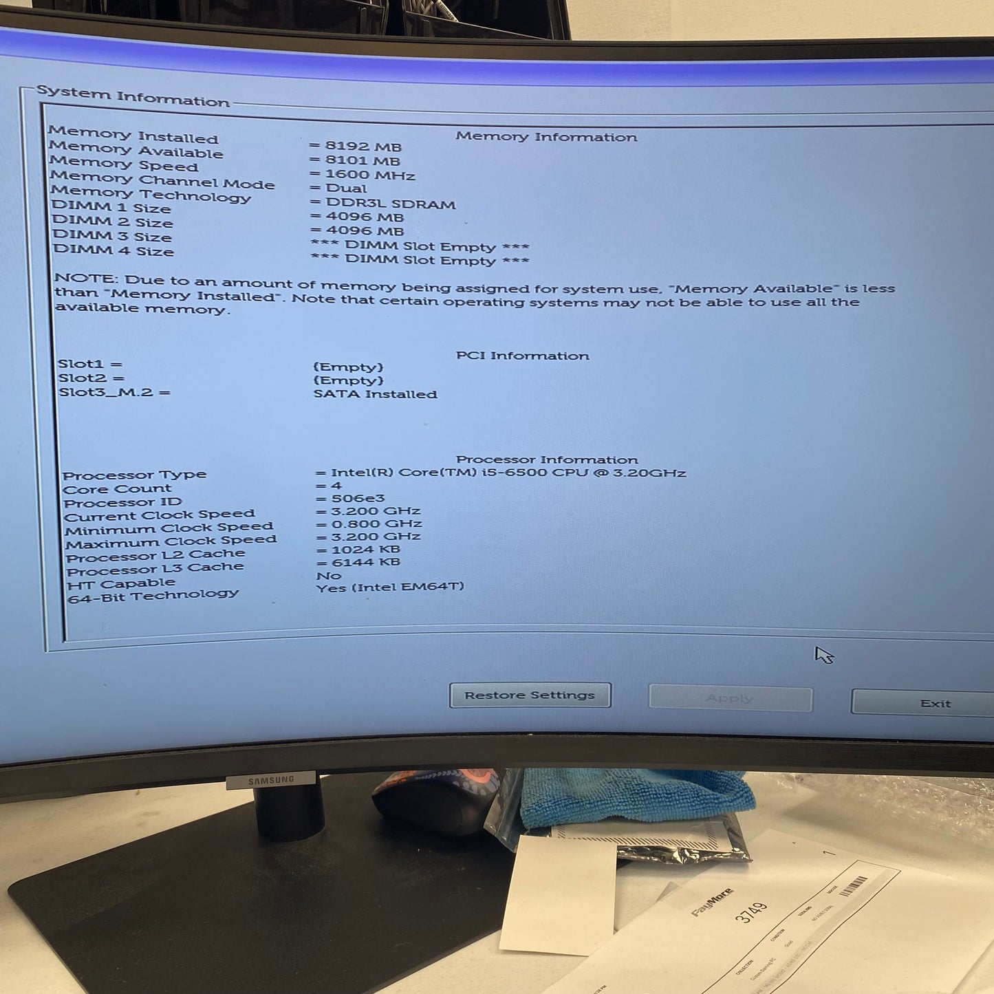 Dell OptiPlex 5040 SFF C1W00 A01 DC6 Core i5-6500 3.20GHz 8GB RAM 256GB SSD