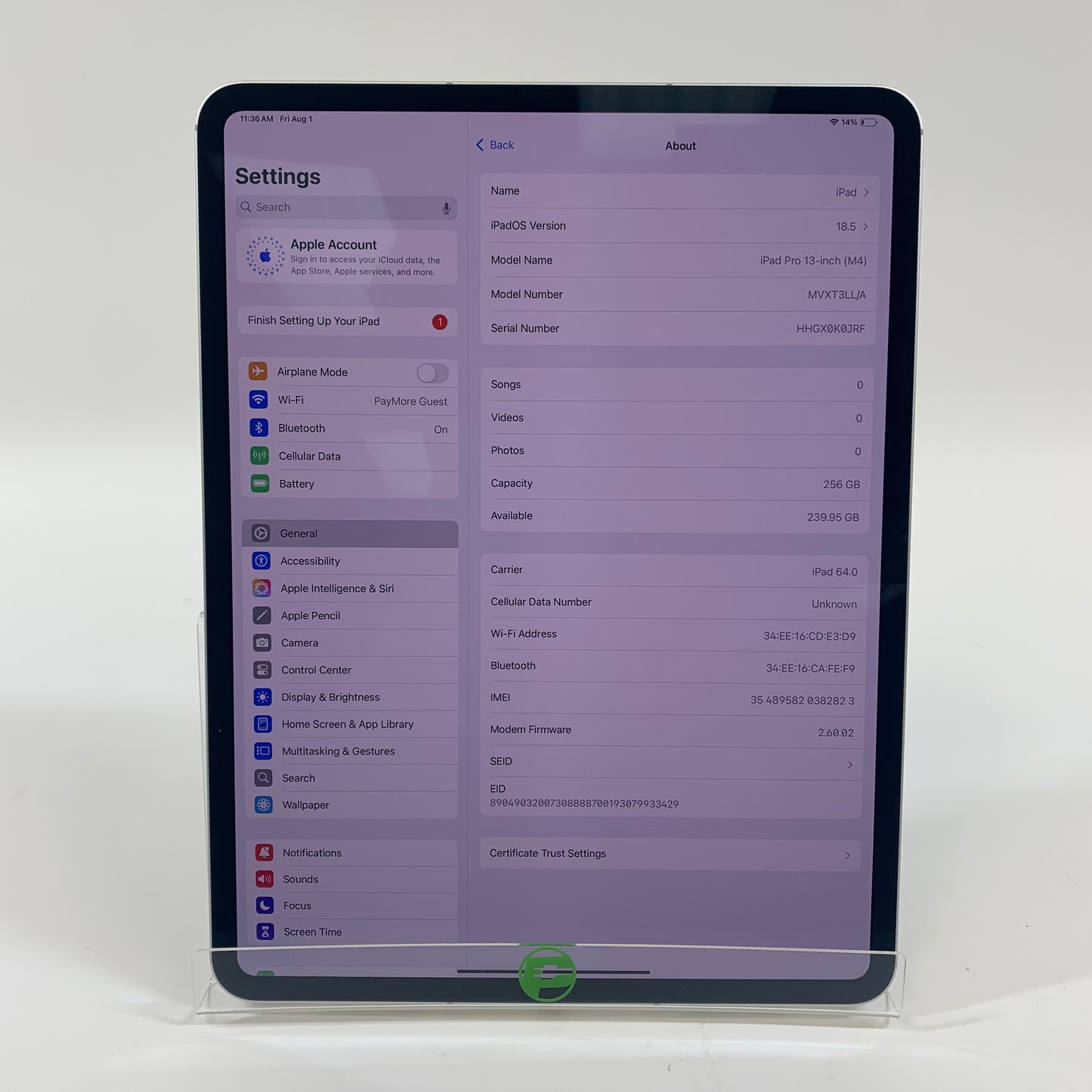 Unlocked Apple iPad Pro 13" M4 256GB 18.5 SILVER MVXT3LL/A