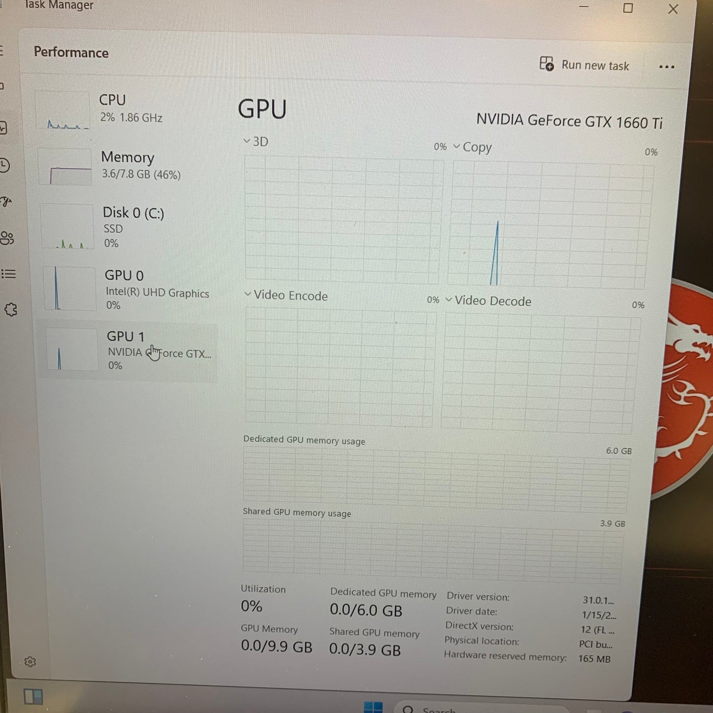 MSI Thin GF65 15.6" i7-10750H 2.5GHz 8GB RAM 512GB SSD GeForce GTX 1660 Ti
