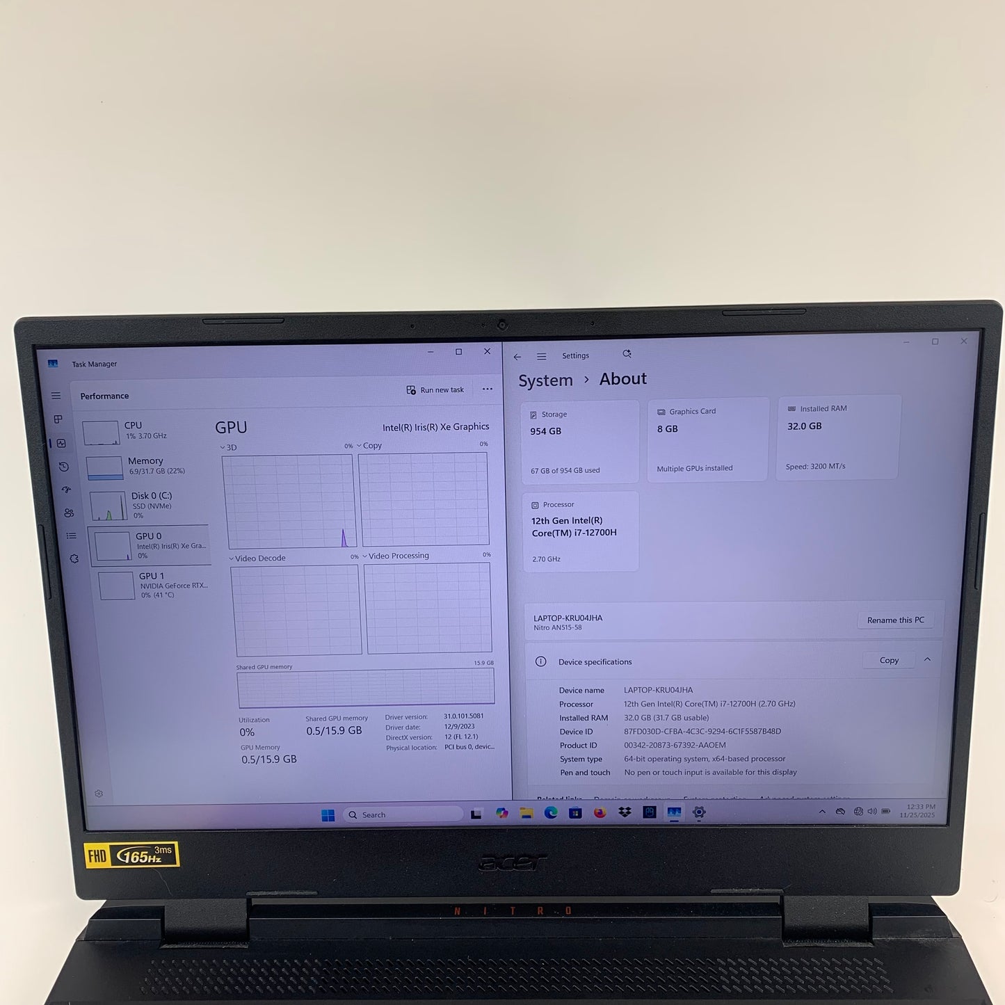 Acer Nitro 5 15.6" i7-12700H 2.7GHz 32GB RAM 1TB SSD GeForce RTX 3070