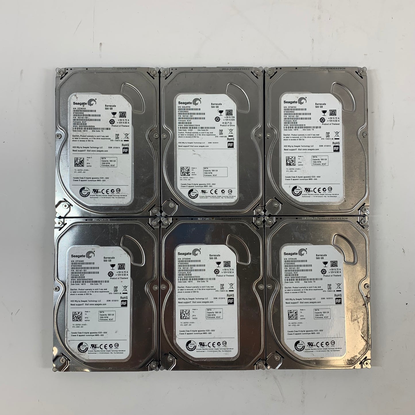 Lot of 6 Seagate 3.5" Barracuda 500GB SATA HDD ST500DM002
