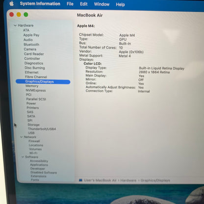 2025 Apple MacBook Air 15" M4 10C GPU 4.5GHz 16GB RAM 256GB SSD A3241