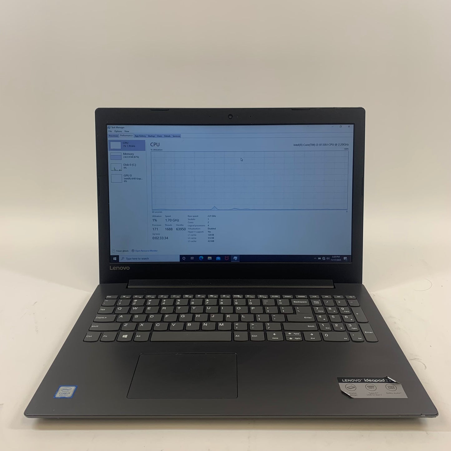 Lenovo IdeaPad 330S 15.6" i3-8130U 2.2GHz 4GB RAM 1TB HDD