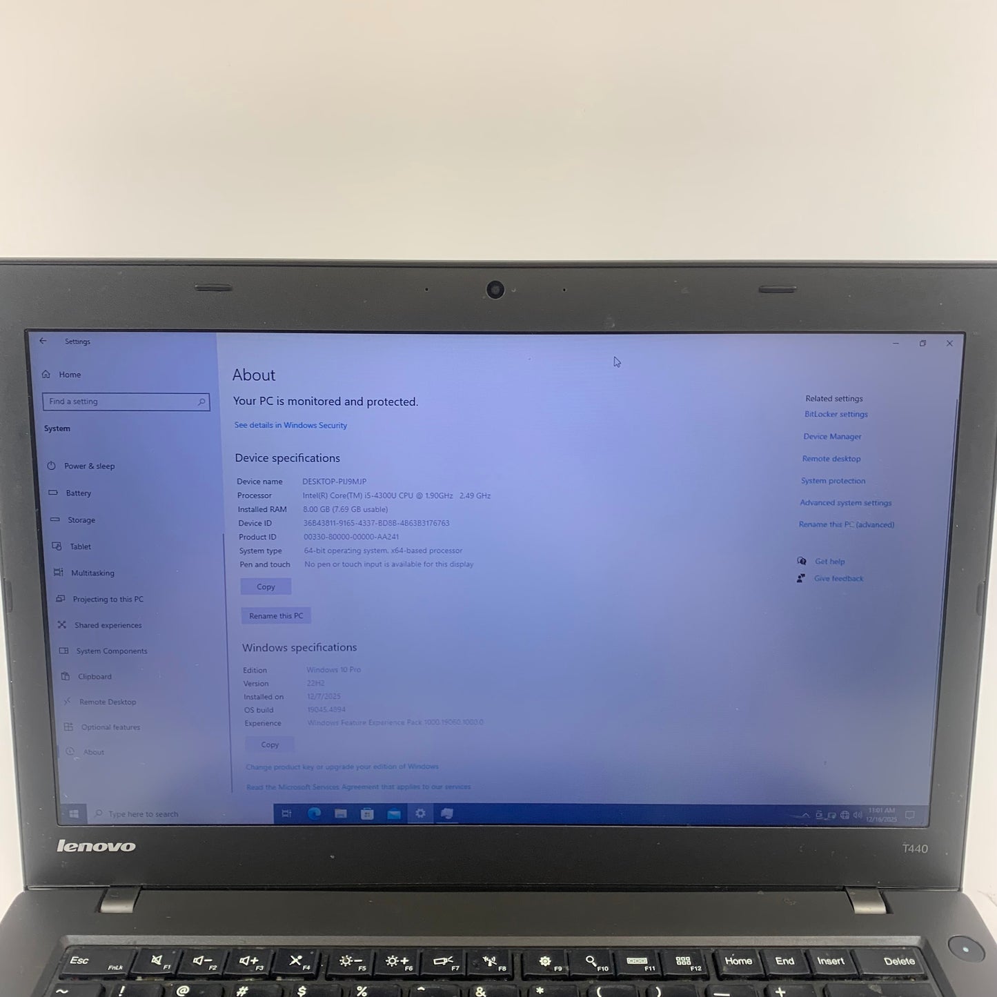 Lenovo ThinkPad T440 14" i5-4300U 2.49Ghz  8GB RAM 256GB SSD