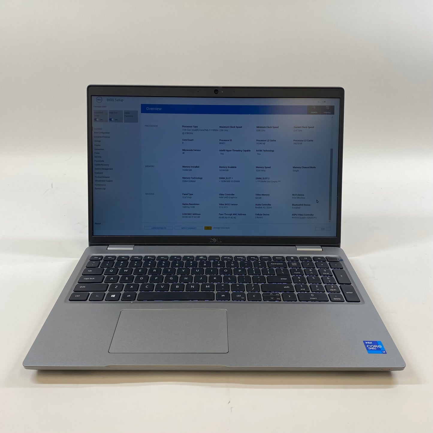 Dell Precision 3561 15.6" i7-11850H 2.5GHz 16GB RAM 512GB SSD
