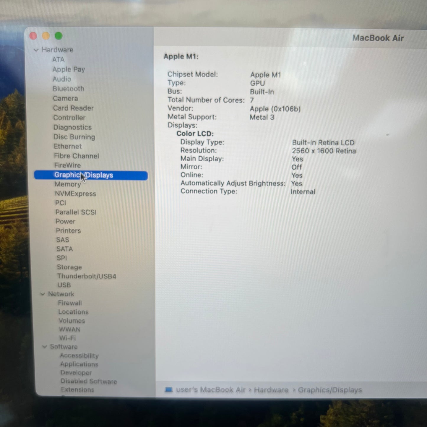 2020 Apple MacBook Air 13.3" M1 7C GPU 3.2GHz 8GB RAM 256GB SSD A2337