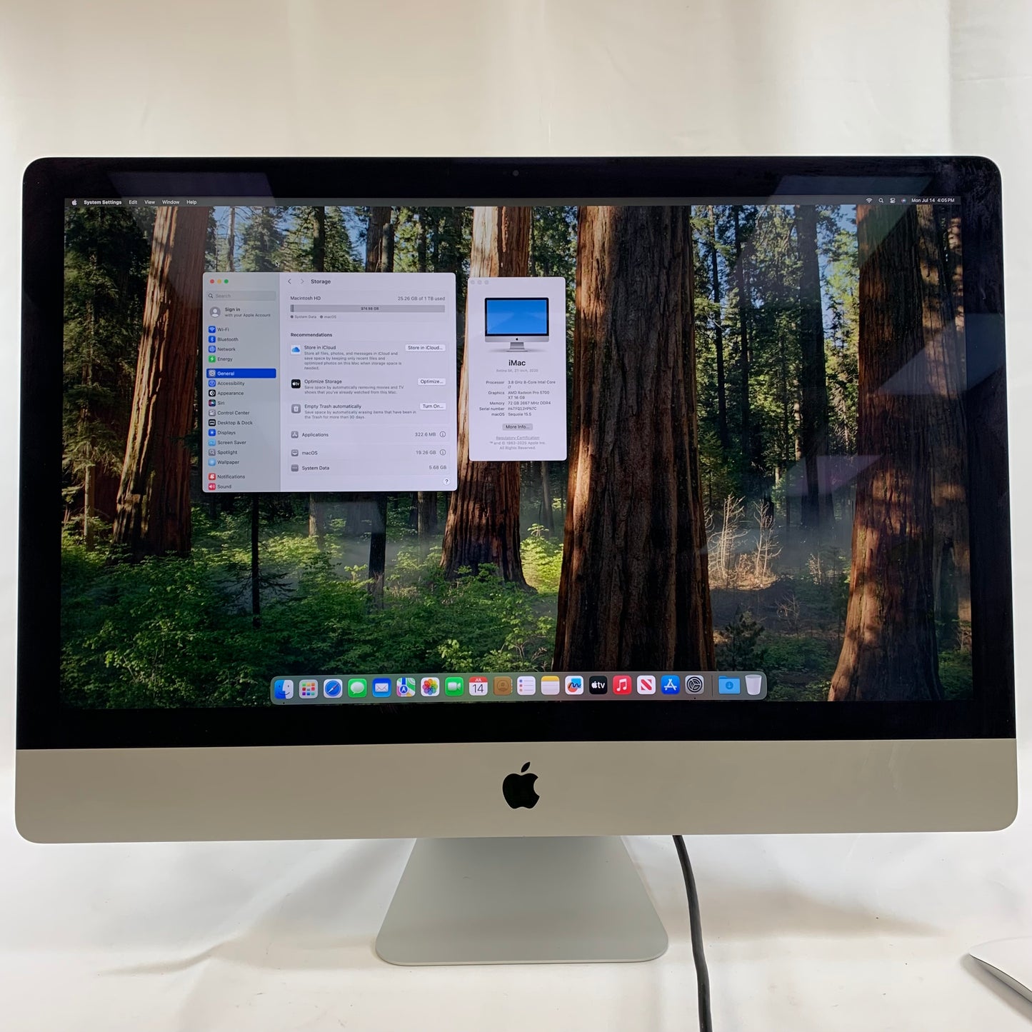 2020 Apple iMac 27" i7 3.8GHz 72 GB 1TB SSD Silver