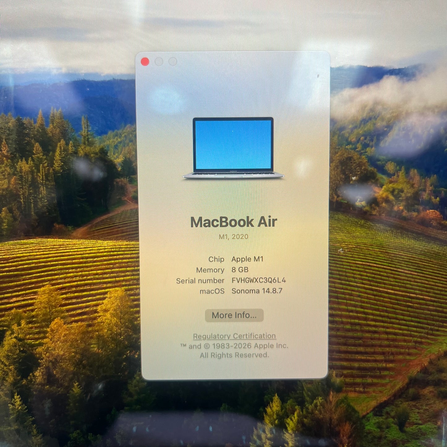 2020 Apple MacBook Air 13.3" M1 7C GPU 3.2GHz 8GB RAM 256GB SSD A2337