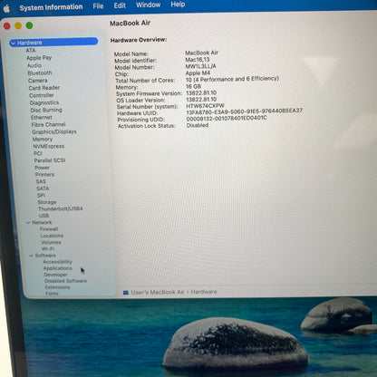 2025 Apple MacBook Air 15" M4 10C GPU 4.5GHz 16GB RAM 256GB SSD A3241