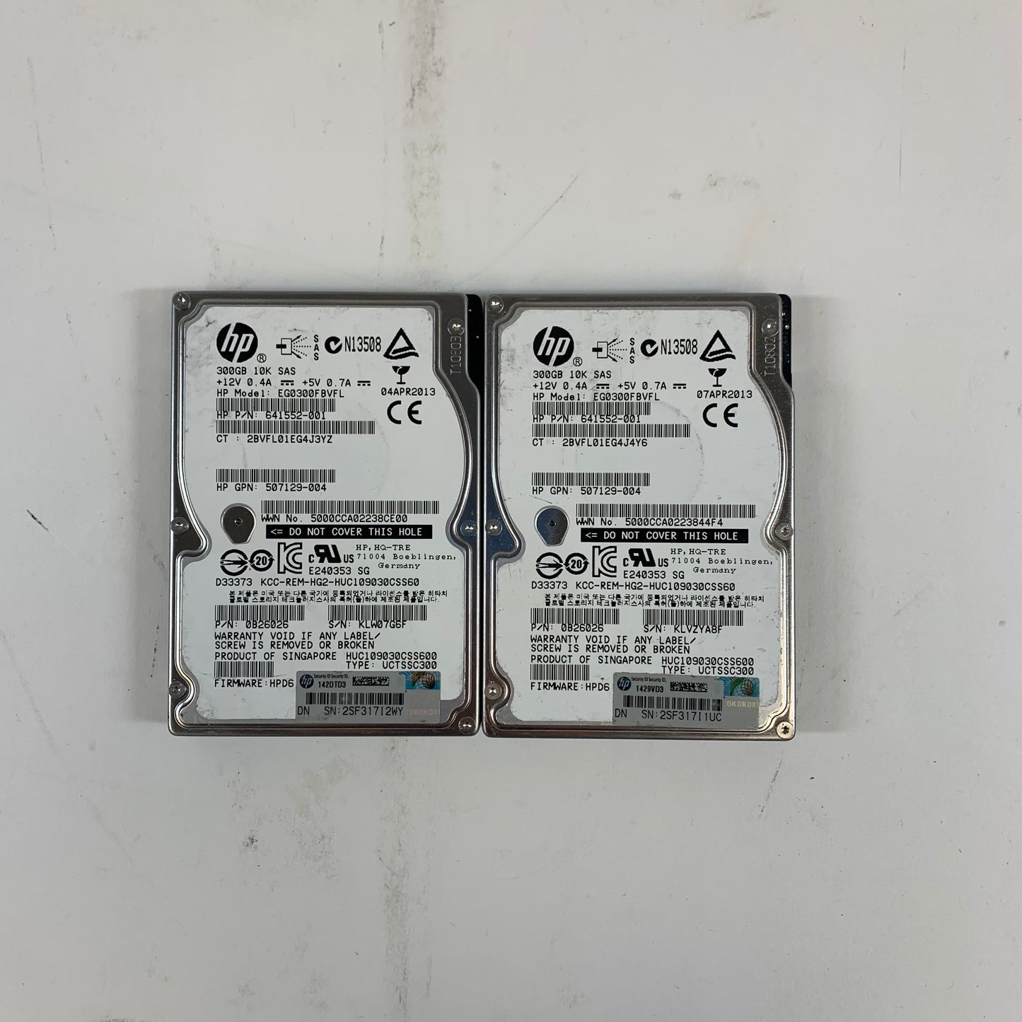 Lot of 2 HP 2.5" eg0300fbvfl 300GB SAS 12Gbps HDD