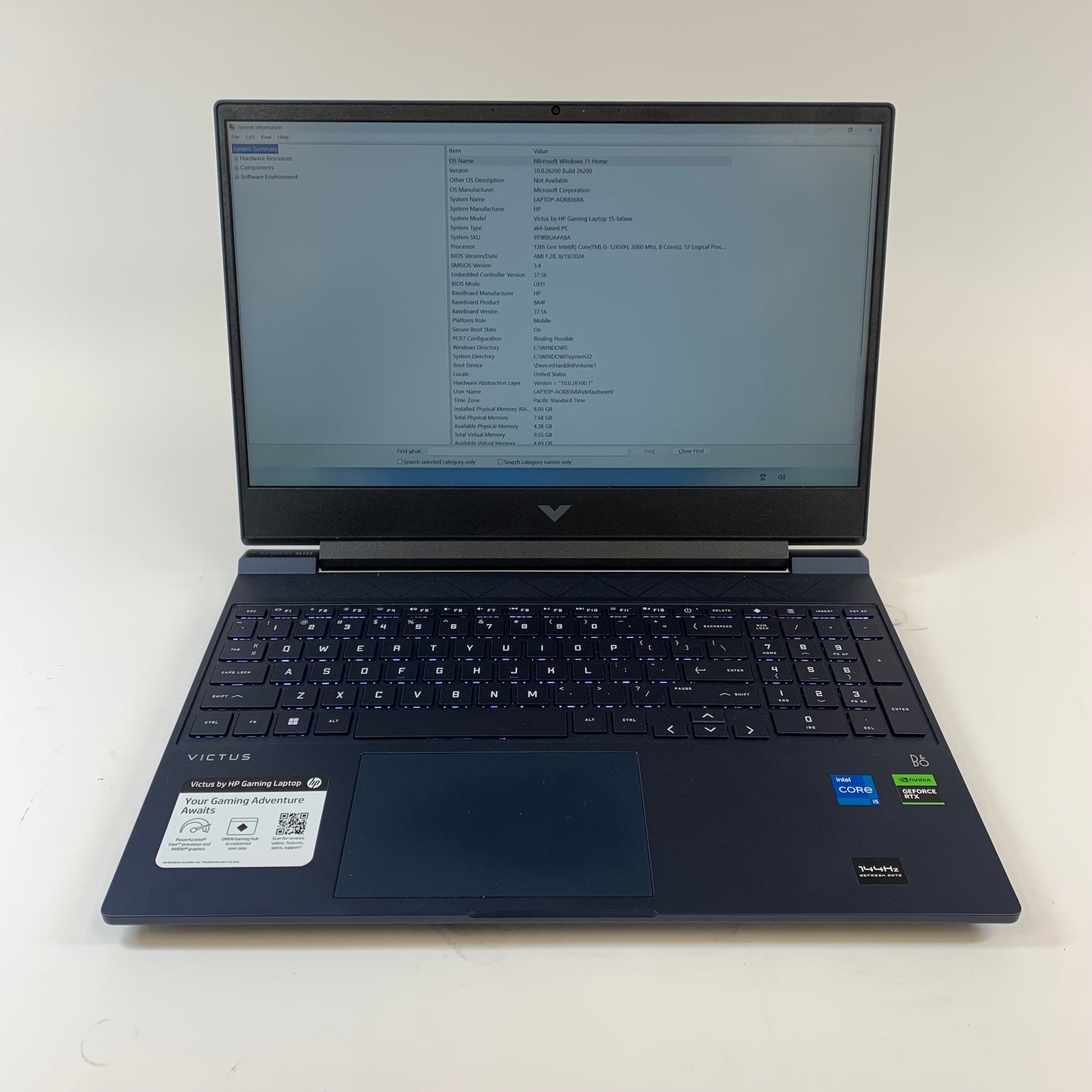HP Victus 15-FA0033DX 15.6" i5-12450H 2000Mhz 8GB RAM 512GB SSD RTX 3050