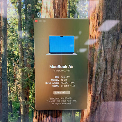 2025 Apple MacBook Air 15" M4 10 Core 4.5GHz 16GB RAM 256GB SSD MW1G3LL/A