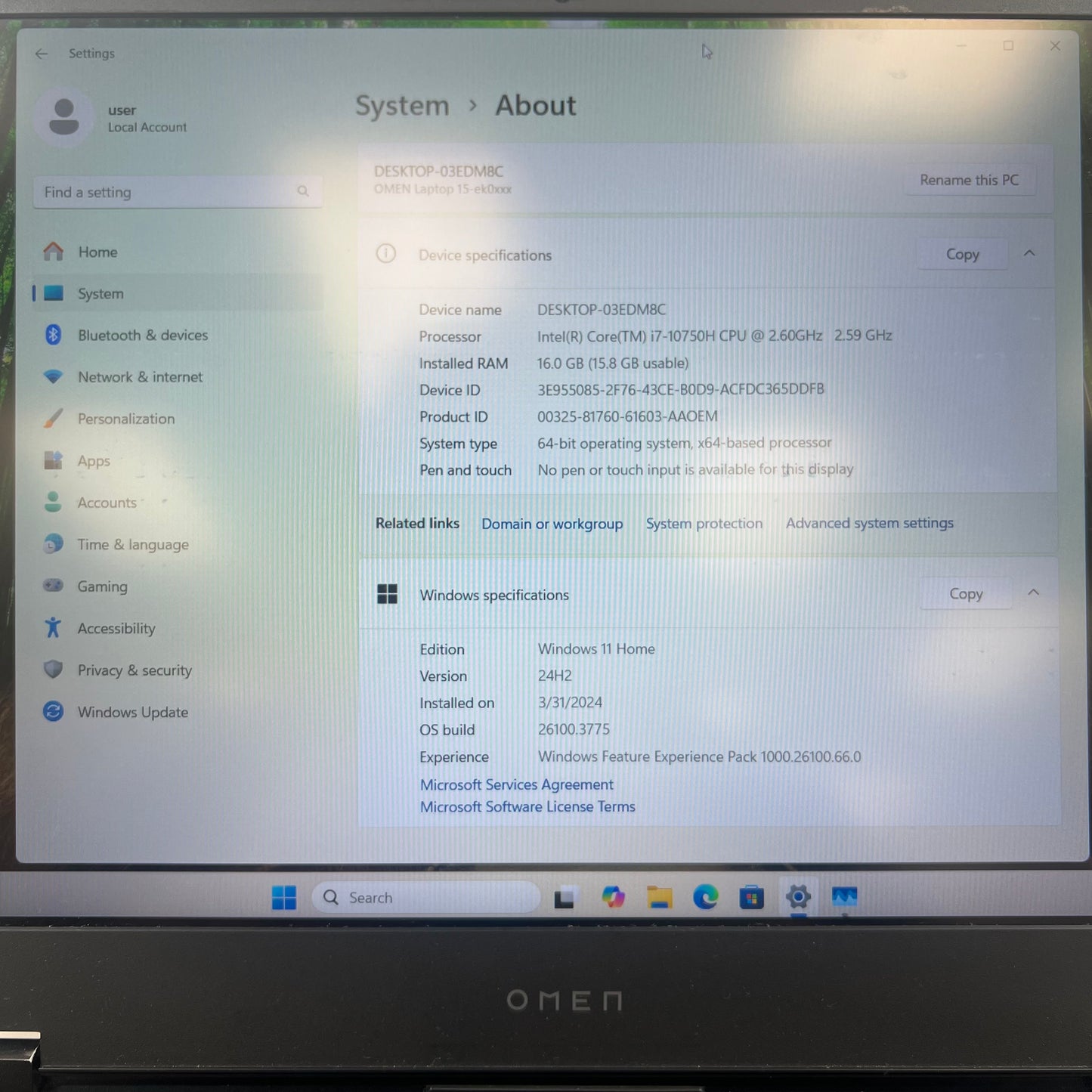 HP Omen 15-EK0013DX 15.6" i7-10750H 2.6GHz 16GB RAM 1TB SSD GeForce RTX 2060