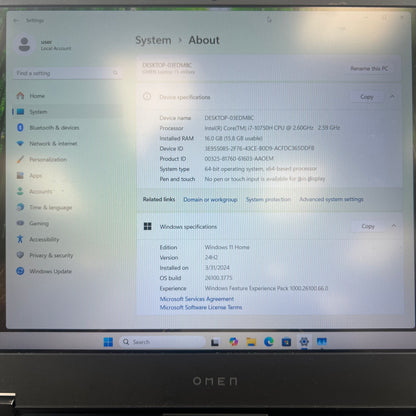 HP Omen 15-EK0013DX 15.6" i7-10750H 2.6GHz 16GB RAM 1TB SSD GeForce RTX 2060