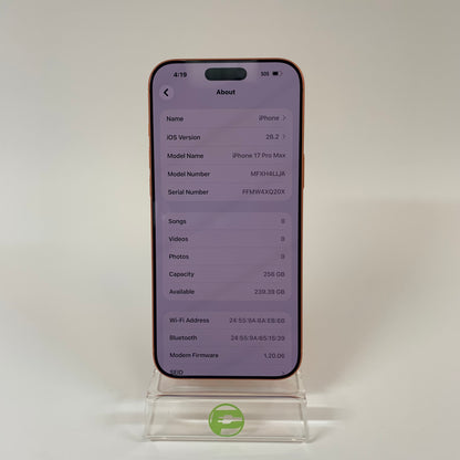 Factory Unlocked Apple iPhone 17 Pro Max 256GB Cosmic Orange MFXH4LL/A