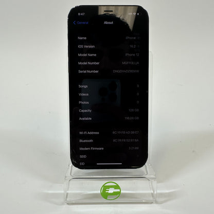 Broken Unlocked Apple iPhone 12 128GB MGF93LL/A Cracked Back/ Cracked Screen