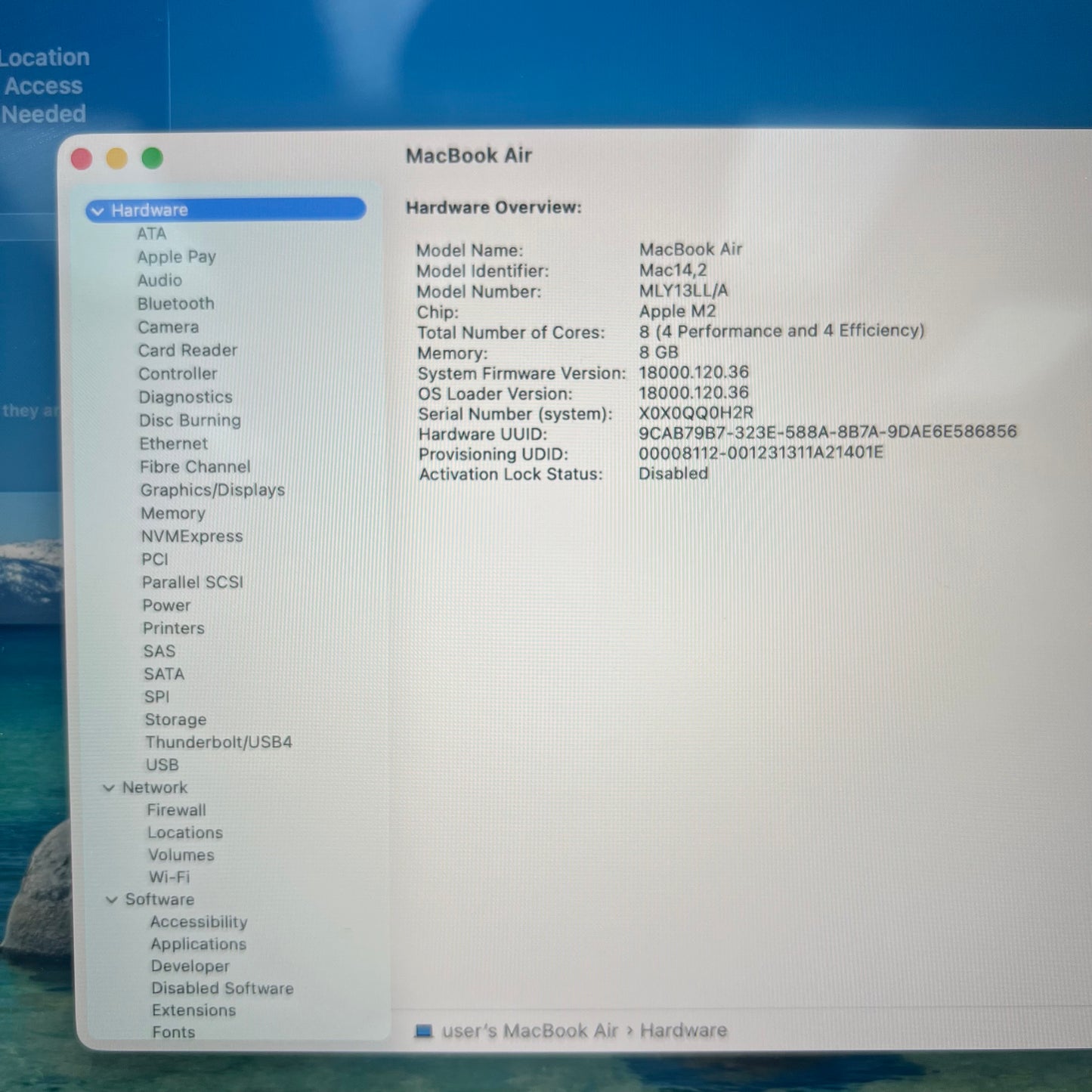 2022 Apple MacBook Air 13.6" M2 8C GPU 3.5GHz 8GB RAM 256GB SSD A2681