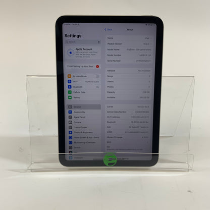 Unlocked Apple iPad Mini 6th Gen 256GB 18.6.2 Silver MK8H3LL/A