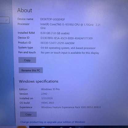 Dell Latitude 5410 14" i5-10310U 1.7GHz 8GB RAM 256GB SSD