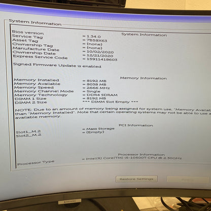 Dell OptiPlex 5080 73JVX A00 Core i5-10500T 2.30GHz 8GB RAM 256GB SSD