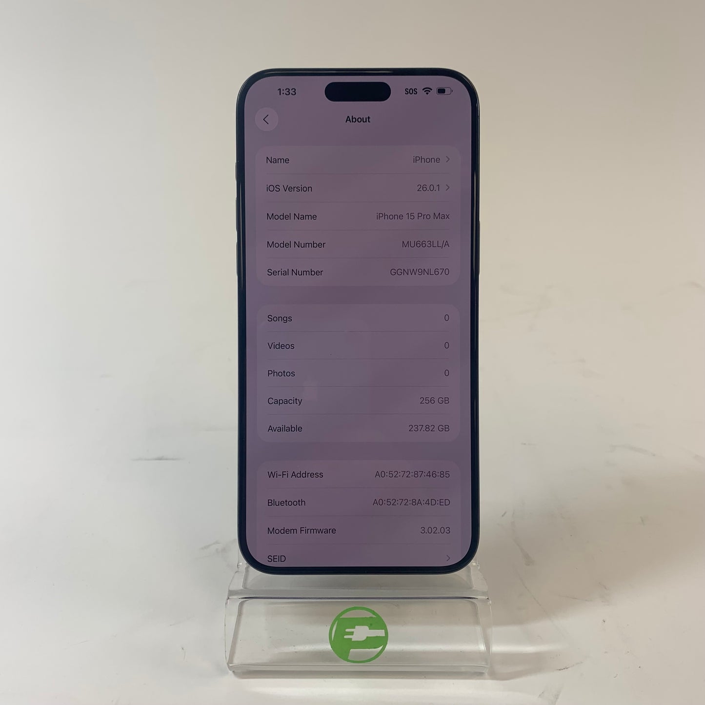 AT&T Apple iPhone 15 Pro Max 256GB 26.0.1 Black Titanium MU663LL/A