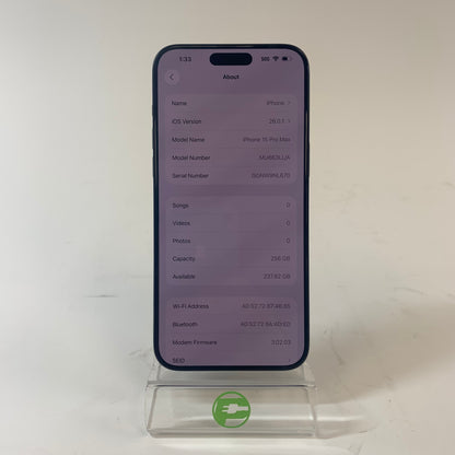 AT&T Apple iPhone 15 Pro Max 256GB 26.0.1 Black Titanium MU663LL/A