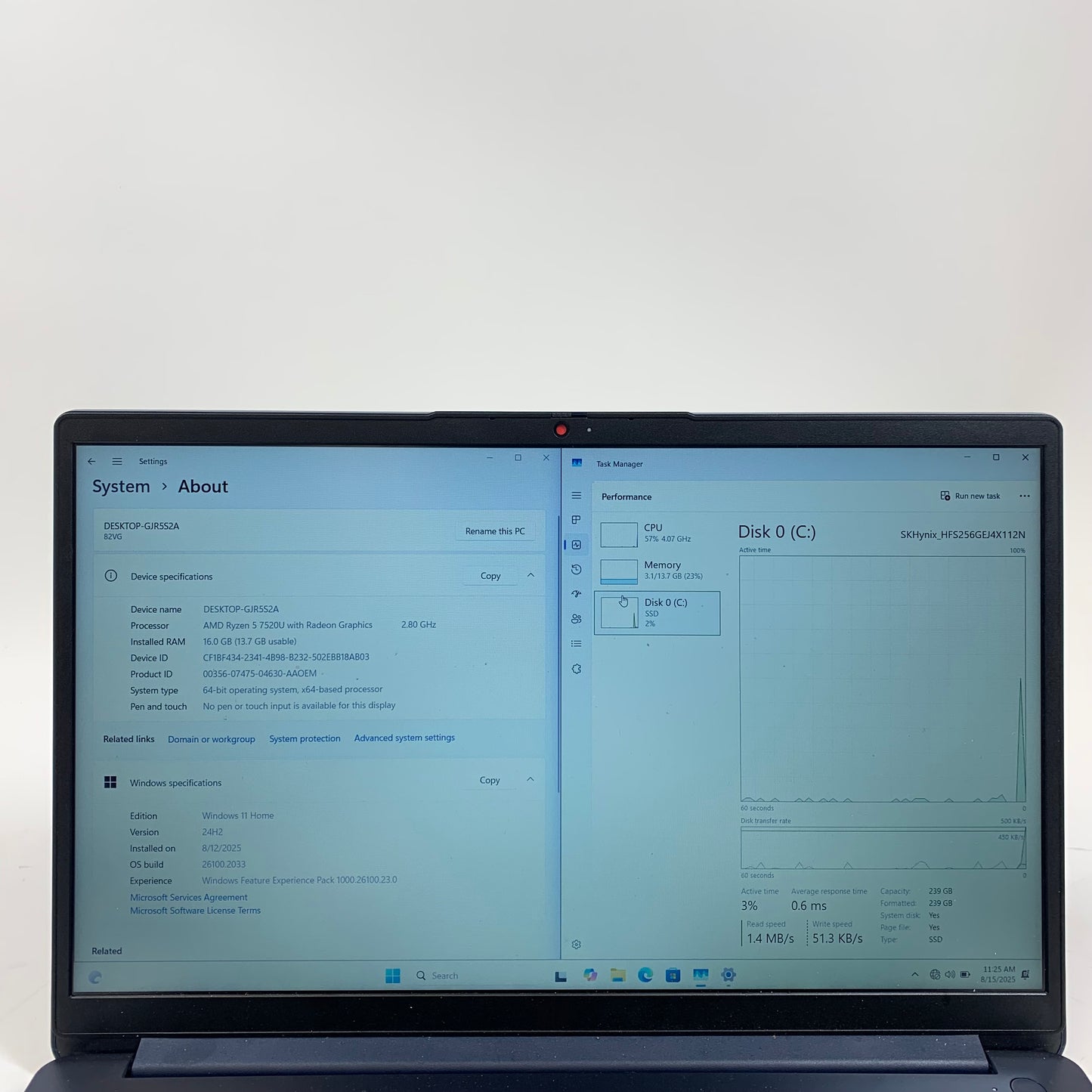 Lenovo ThinkPad 82VG0000US 1 5" Ryzen 5 7520U 208GHz 12GB RAM 256GB SSD