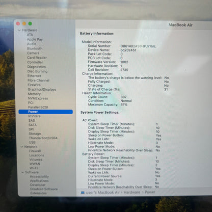 2020 Apple MacBook Air 13.3" M1 7C GPU 3.2GHz 8GB RAM 256GB SSD A2337