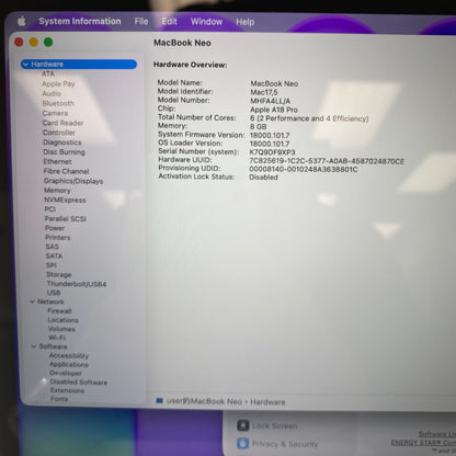 2026 Apple MacBook Neo 13" A18 Pro 5C GPU 4.0GHz 8GB RAM 256GB SSD MHFA4LL/A