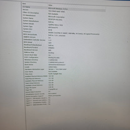Dell Optiplex Micro D15U Core i5-14600T 1.80GHz 16GB RAM 256GB SSD